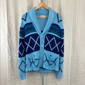 Vintage Blue Geometric Knit Cardigan